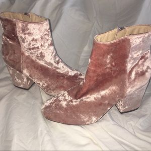 Crushed Pink Velvet Ankle Boots